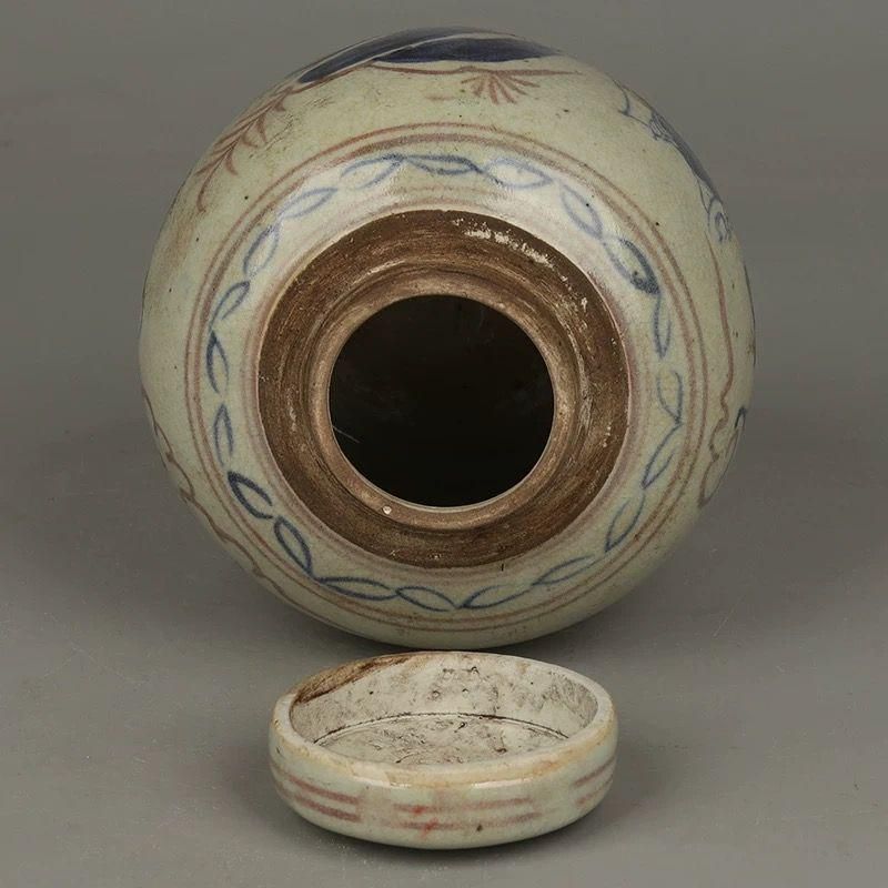 元青花人物紋茶筒 蓋缶 景徳鎮 陶磁器 装飾品 現代工芸品美術品 置物
