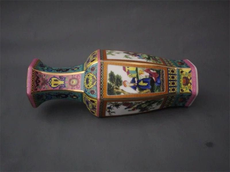 琺瑯彩六方賞瓶 景徳鎮 賞物観賞瓶 陶磁器 装飾品 現代工芸品 美術品