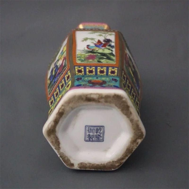 琺瑯彩六方賞瓶 景徳鎮 賞物観賞瓶 陶磁器 装飾品 現代工芸品 美術品