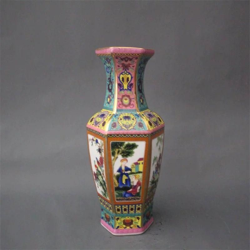 乾隆琺瑯彩六方瓶 景徳鎮 陶磁器 装飾品 現代工芸品 美術品 置物 乾隆琺瑯彩六方瓶 景徳鎮 陶磁器 装飾品 現代工芸品 美術品 置物
