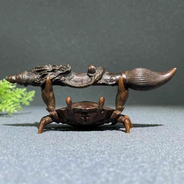 銅細工 蟹文昌筆 朝天一筆 開運 招財 茶台茶寵 茶道具 装飾品 工芸品