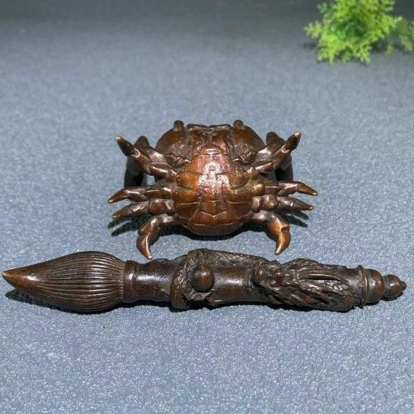 銅細工 蟹文昌筆 朝天一筆 開運 招財 茶台茶寵 茶道具 装飾品 工芸品