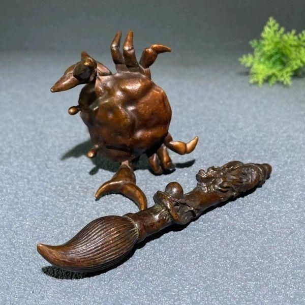 銅細工 蟹文昌筆 朝天一筆 開運 招財 茶台茶寵 茶道具 装飾品 工芸品