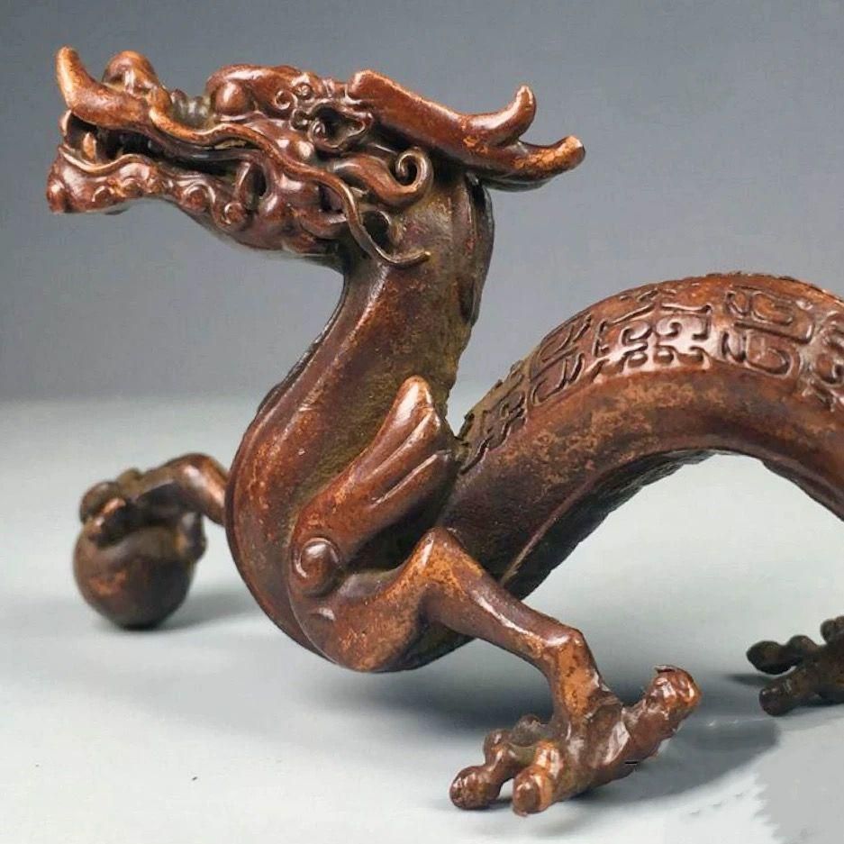 銅製 神獣 青龍 鎮宅 竜獣 霊獣 筆架 筆棚 書道具文房具工芸品 置物