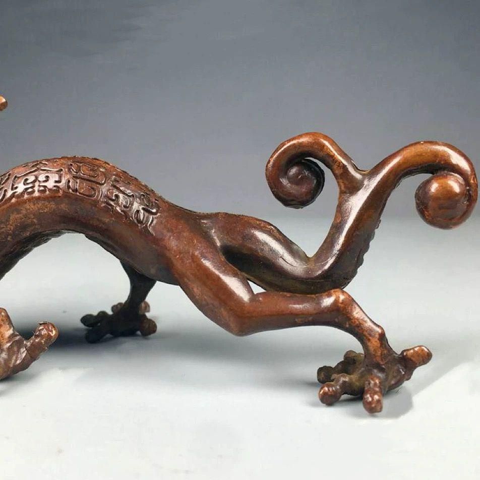 銅製 神獣 青龍 鎮宅 竜獣 霊獣 筆架 筆棚 書道具文房具工芸品 置物