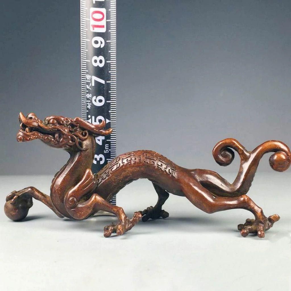 銅製 神獣 青龍 鎮宅 竜獣 霊獣 筆架 筆棚 書道具文房具工芸品 置物