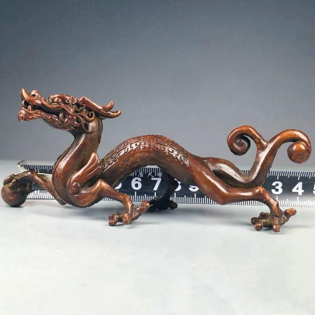 銅製 神獣 青龍 鎮宅 竜獣 霊獣 筆架 筆棚 書道具文房具工芸品 置物