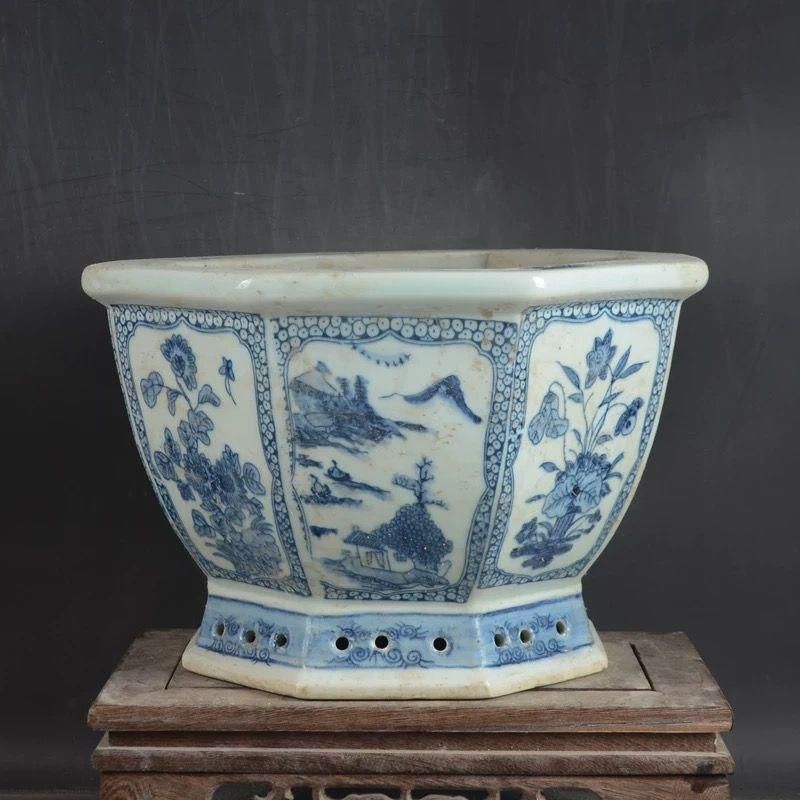 八方青花亭台楼高足鉢 盆栽鉢 植木鉢 多肉植物鉢 小品盆栽鉢 山野草鉢 八方青花亭台楼高足鉢 盆栽鉢 植木鉢 多肉植物鉢 小品盆栽鉢 山野草鉢