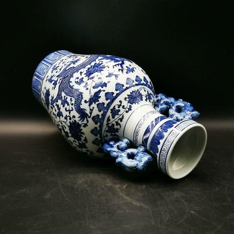 大清乾隆青花龍着花瓶 景徳鎮 陶磁器 装飾品 現代工芸品 美術品 置物