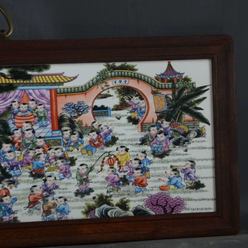 景徳鎮 陶板画百子図 応接間 書斎 懸掛 装飾品 現代工芸品 美術品 置物