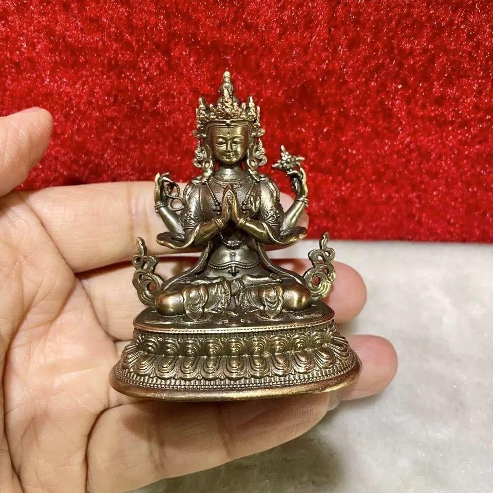 仏像 四臂観音仏像 禅意 茶室 置物 銅製 仏像 彫刻 置物 開運 風水