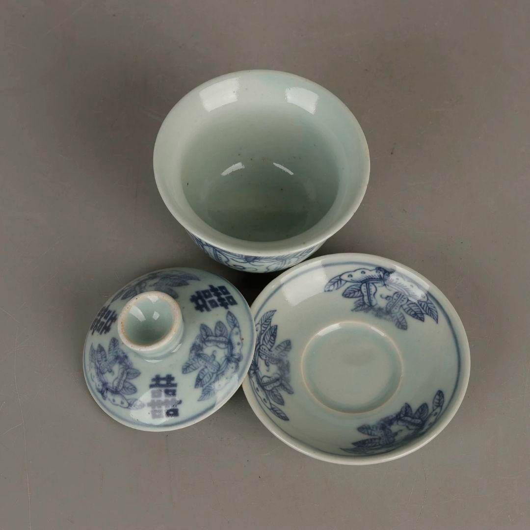中国茶器 景德鎮 青花蝶双喜紋三才蓋碗 茶碗 - メルカリ