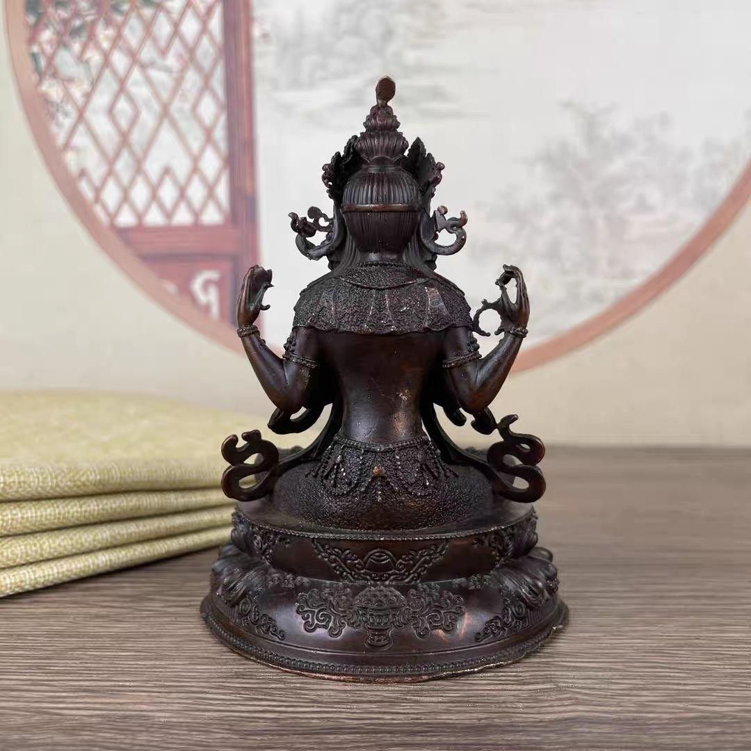 仏教美術 四臂観音菩薩像 小仏像 細工彫刻 銅製 工芸品 美術品 置物