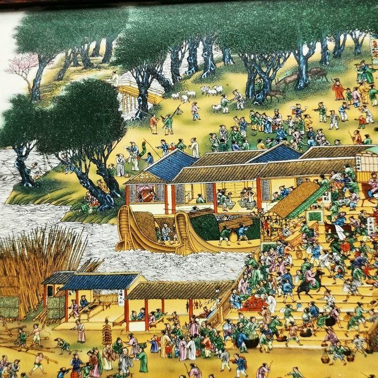 景徳鎮 陶板画清明上河図 応接間 書斎 懸掛 装飾品 現代工芸品 美術品