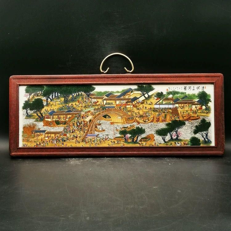 景徳鎮 青花春和景明陶板画 応接間 書斎 装飾品 工芸品 美術品 置物 景