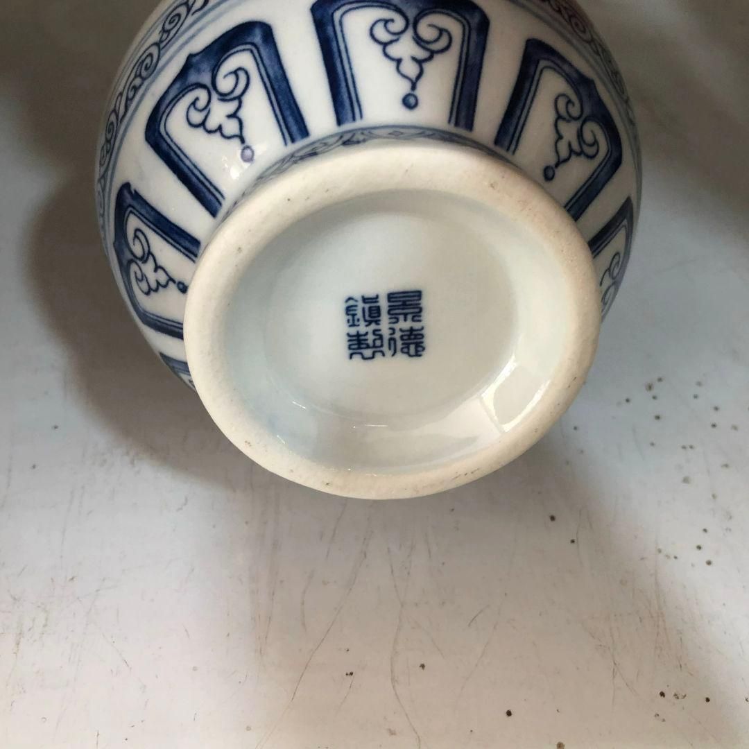 元 青花蓮模様 玉壺春瓶 景徳鎮 陶磁器 装飾品 現代工芸品 美術品 置物