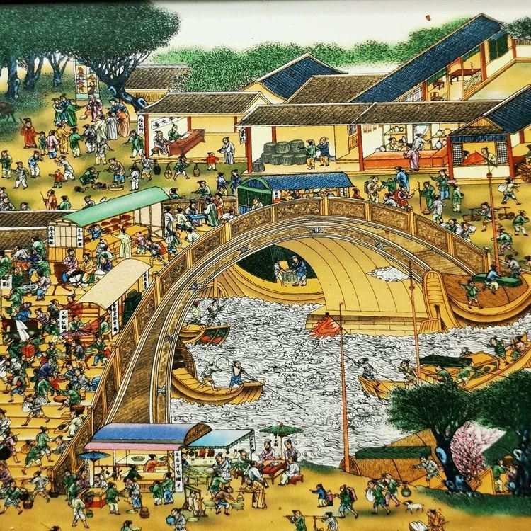 景徳鎮 陶板画清明上河図 応接間 書斎 懸掛 装飾品 現代工芸品 美術品