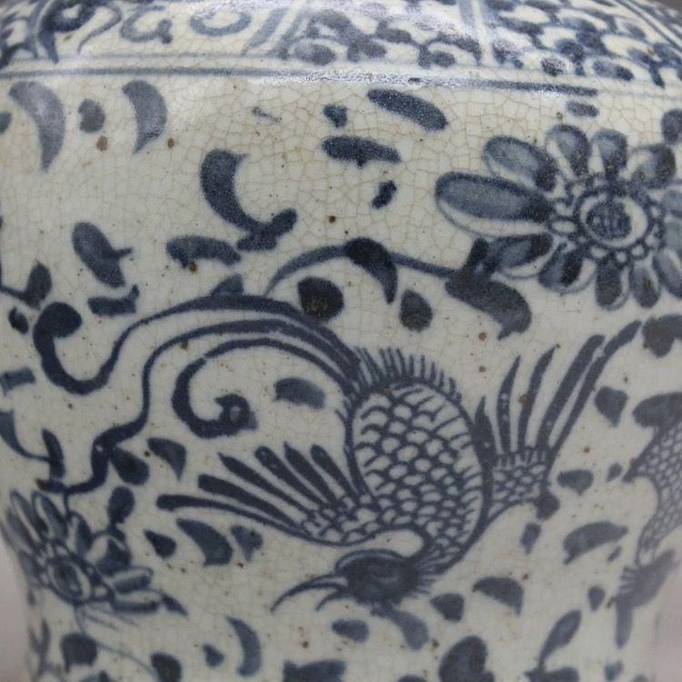 元 青花鳳紋缶 人気 景徳鎮 陶磁器 装飾品 現代工芸品 美術品 置物 元