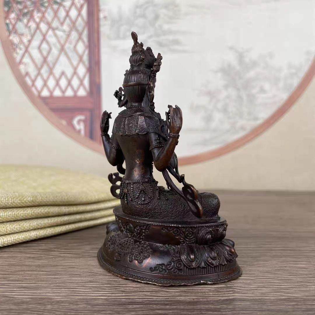 仏教美術 四臂観音菩薩像 小仏像 細工彫刻 銅製 工芸品 美術品 置物