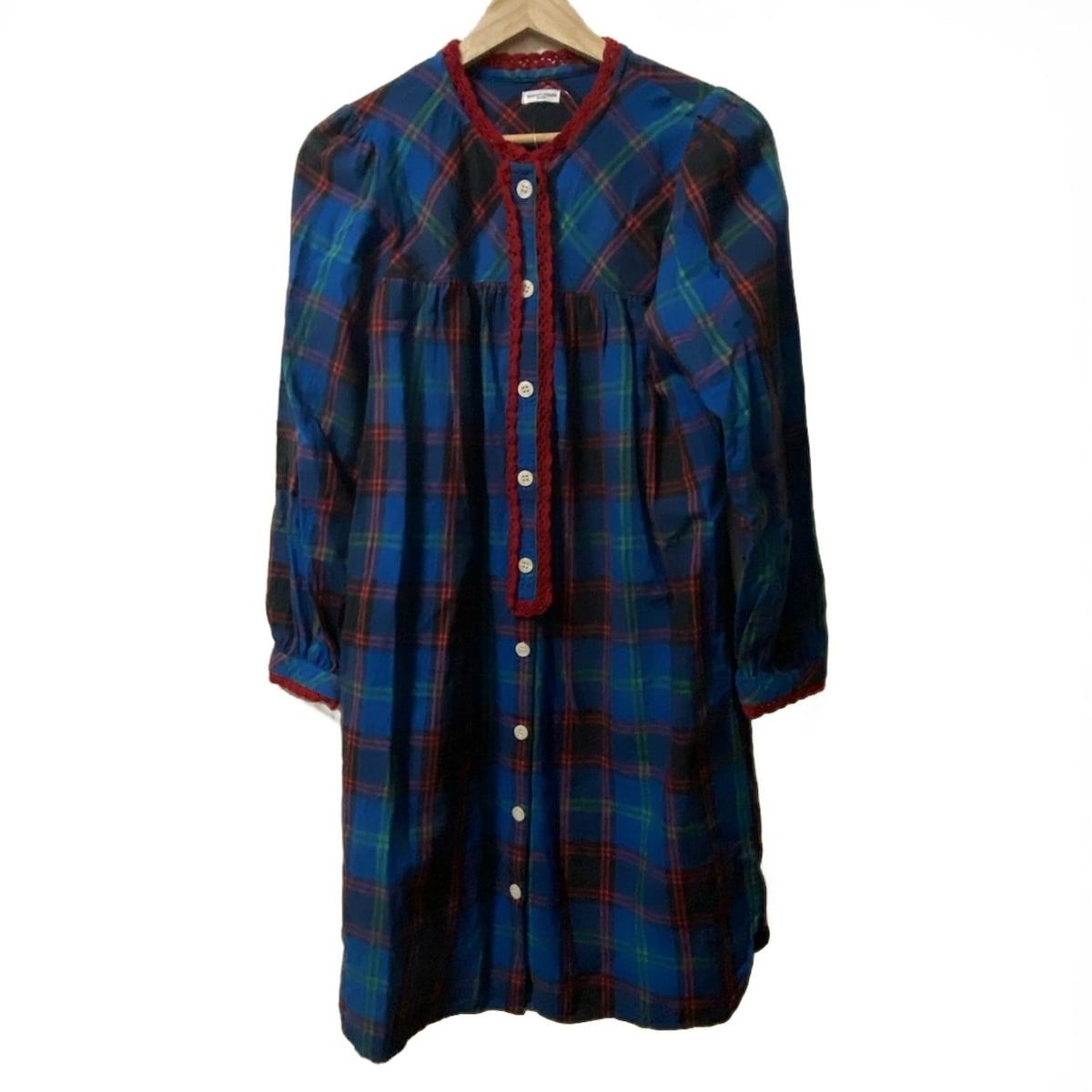 TSUMORI CHISATO ツモリチサト ワンピース サイズM レディース - ブルー×レッド×マルチ 長袖 ひざ丈 チェック柄 シャツワンピ SLEEP