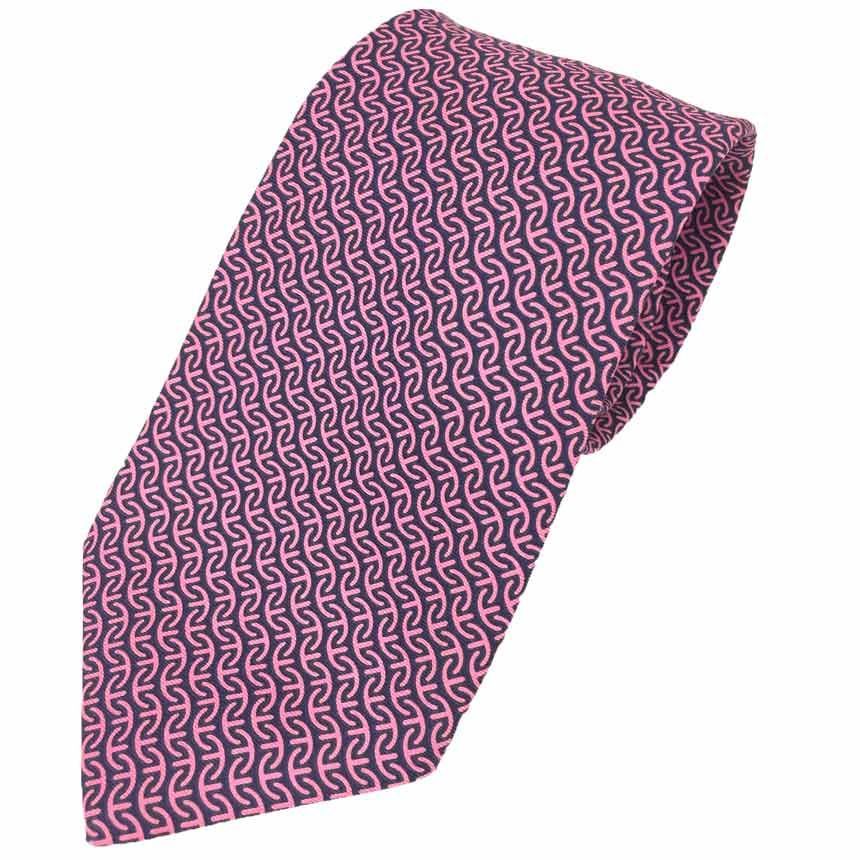 HERMES エルメス ネクタイ メンズ WILD CHAINS MARIN/ROSE VIF ネイビー ピンク 未使用 aq11718