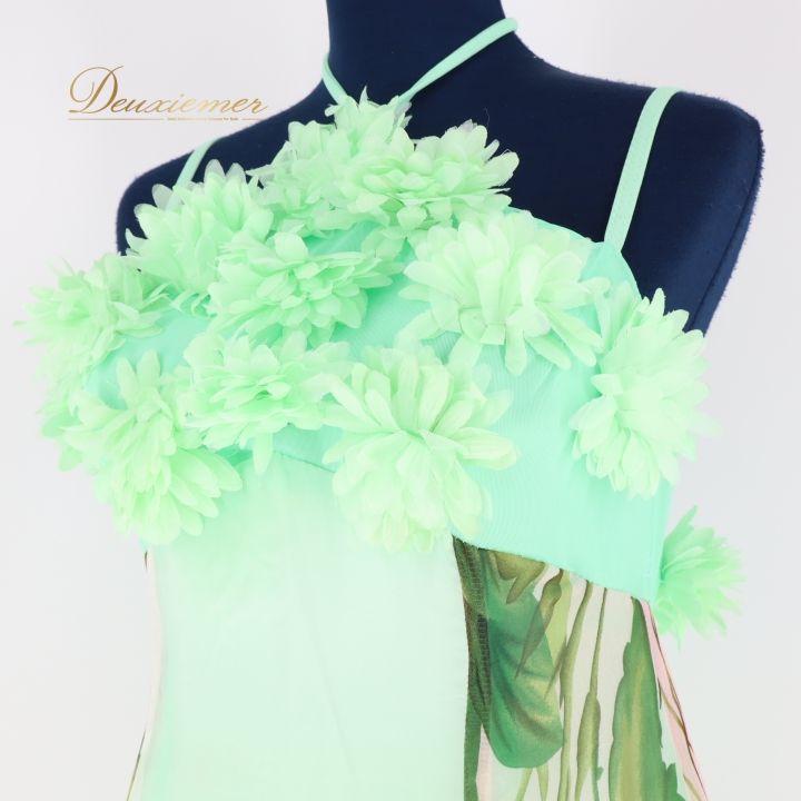 社交ダンス 衣装 タカダンス TAKADANCE ワンピース ドレス 緑 花柄 花