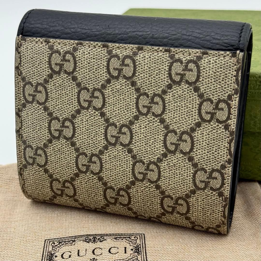 き GUCCI グッチ 折財布 GG マーモント 598587 スプリーム バイ ロゴ 金具 黒 ブラック ブラウン