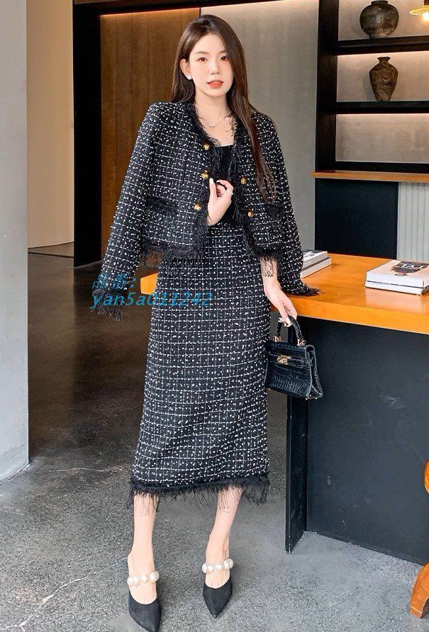 セットアップ スーツ レディース きれいめ ツイードスカート ノーツイードジャケット 韓国 ファッション 大きいサイズ 入学式 冬 秋 卒業式 yan 5 a 011242