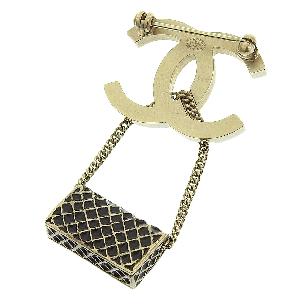 シャネル CHANEL マトラッセバッグチャーム ココマーク ブローチ GP ブラック ゴールド レディース 07 P