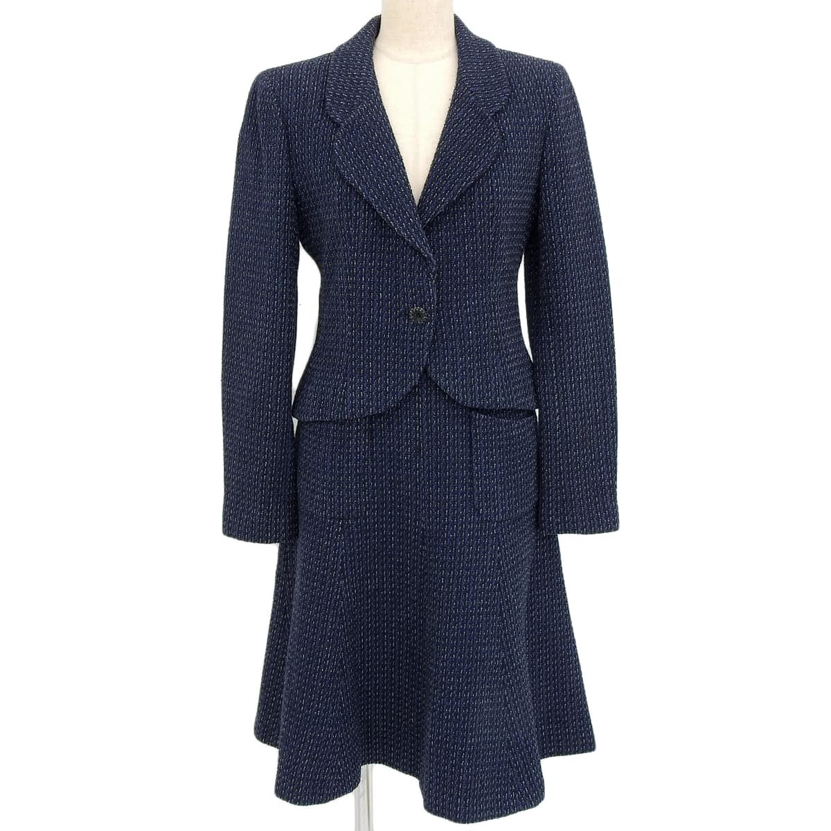 シャネル CHANEL スーツ セットアップ スカート シルク混 ウール ネイビー ブラック 38 レディース 02C