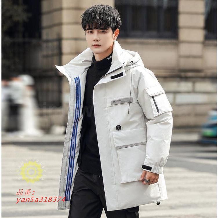 ダウンジャケット ダウンコート メンズ 秋冬 ロング丈ジャケット 大きいサイズ フード付き 厚手 防風 暖かい お洒落 ビジネスコート 防寒 かっこいい 登山 軽量 yan5a318374