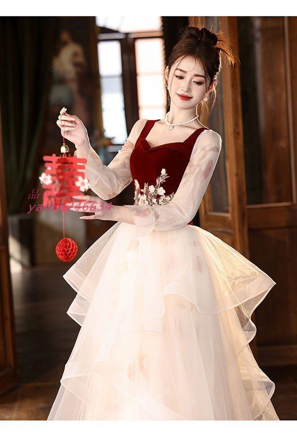 新品、未使用 ドレス 大人 ピアノ 発表会 ロング丈 ぽっちゃり ワンピース Aライン 演奏会 イブニングドレス 大きいサイズ ピアノ発表会 袖付き yan5a246634 魅了する