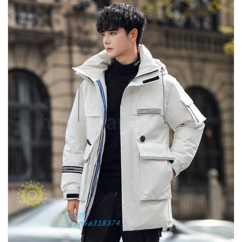 ダウンジャケット ダウンコート メンズ 秋冬 ロング丈ジャケット 大きいサイズ フード付き 厚手 防風 暖かい お洒落 ビジネスコート 防寒 かっこいい 登山 軽量 yan5a318374