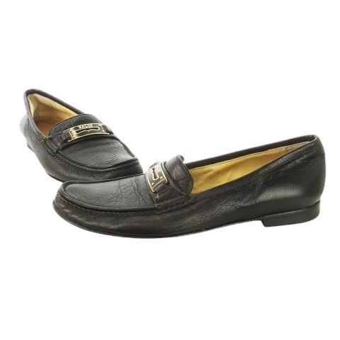 バリー BALLY コインローファー モカシン レザー 革 シボ革 ロゴプレート メタルパーツ 36 23.0 cm 茶 ブラウン CK 17 GY 18