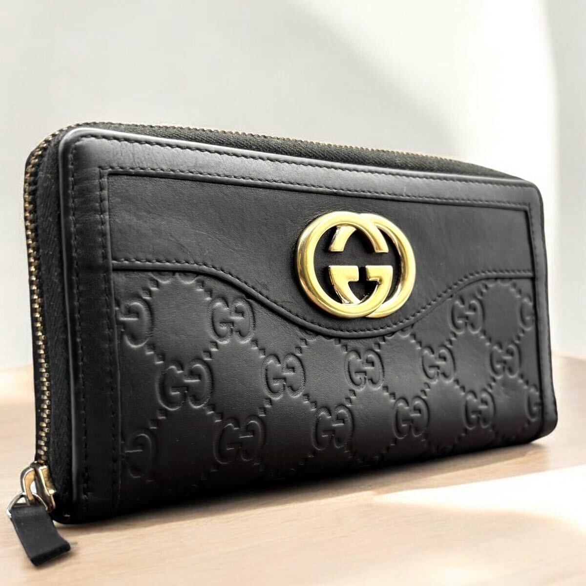 m 82 Gucci グッチ ブラック スーキー 長財布 シマレザー インターロッキング ラウンドファスナー ラウンドジップ