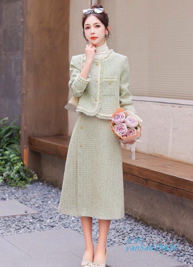 セットアップ スーツ レディース きれいめ ツイードスカート ノー 秋 ツイードジャケット 大きいサイズ 七五三 韓国 春 冬 入学式 3 L ママスーツ yan 5 a 619826
