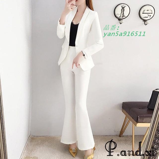 レディースファッション ホワイト スーツ レディース パンツスーツ フォーマル OL 2点セット テーラードジャケット 白 通勤 スーツジャケット yan5a916511