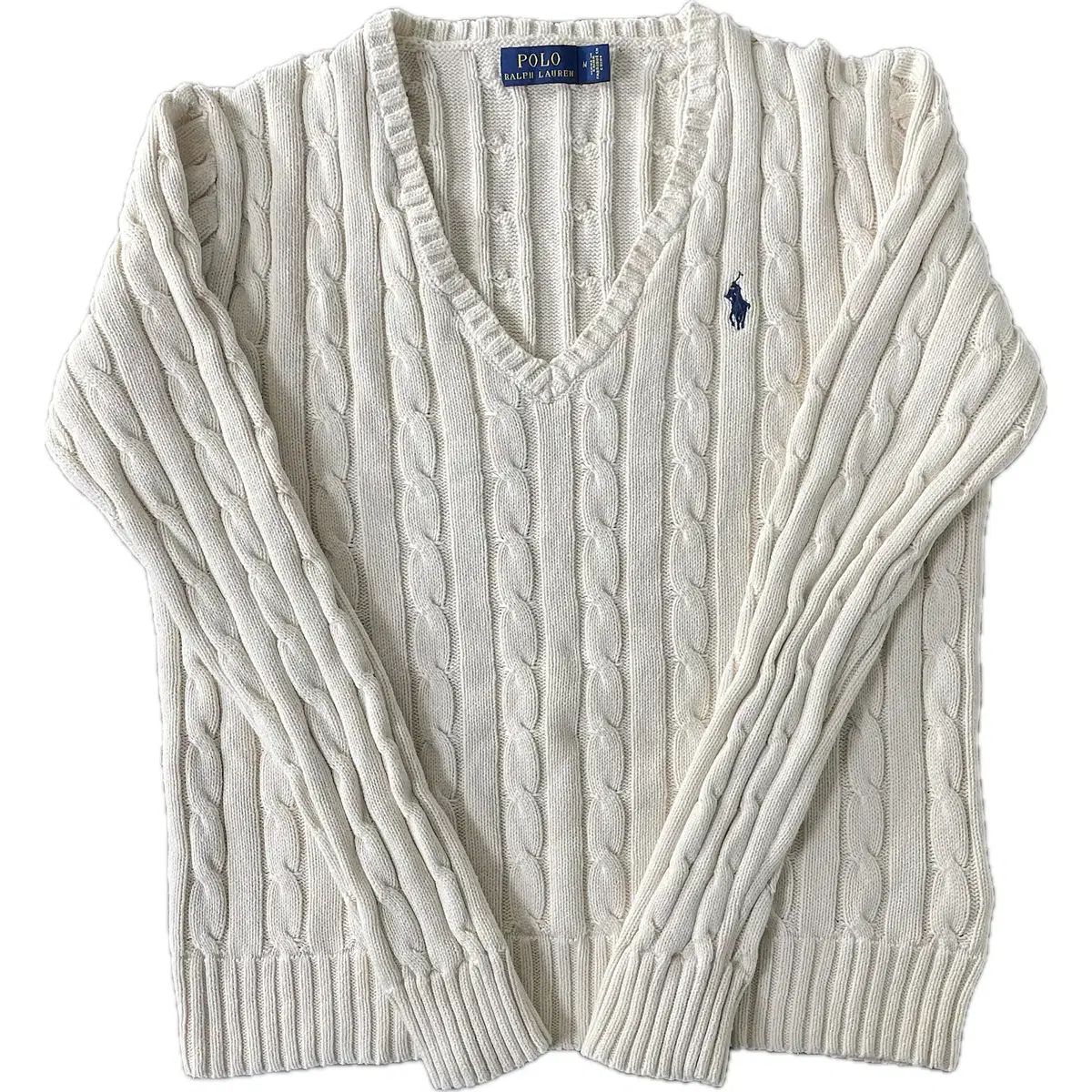 M ポロラルフローレン レディース コットン ケーブル編み Vネック ニット セーター