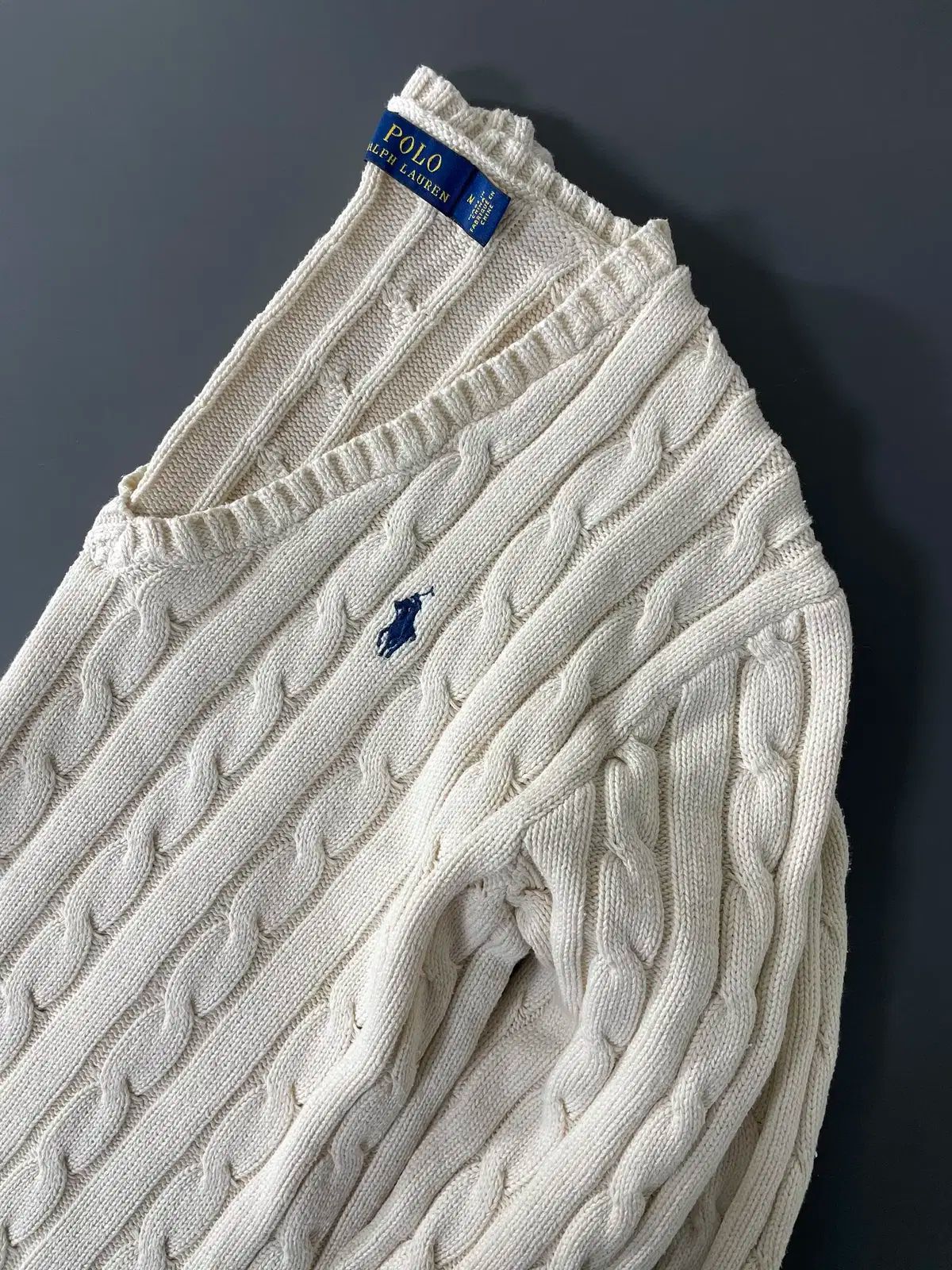 M ポロラルフローレン レディース コットン ケーブル編み Vネック ニット セーター