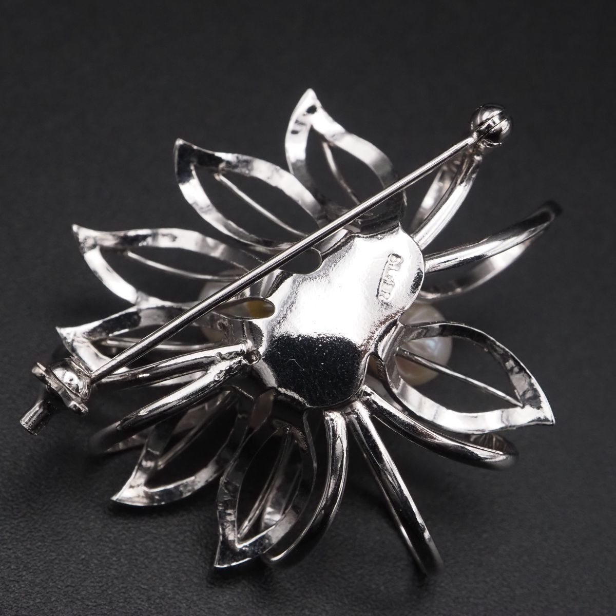 H906 本真珠 5.7-7.1mm5珠 パール SILVER刻印 ブローチ フラワー