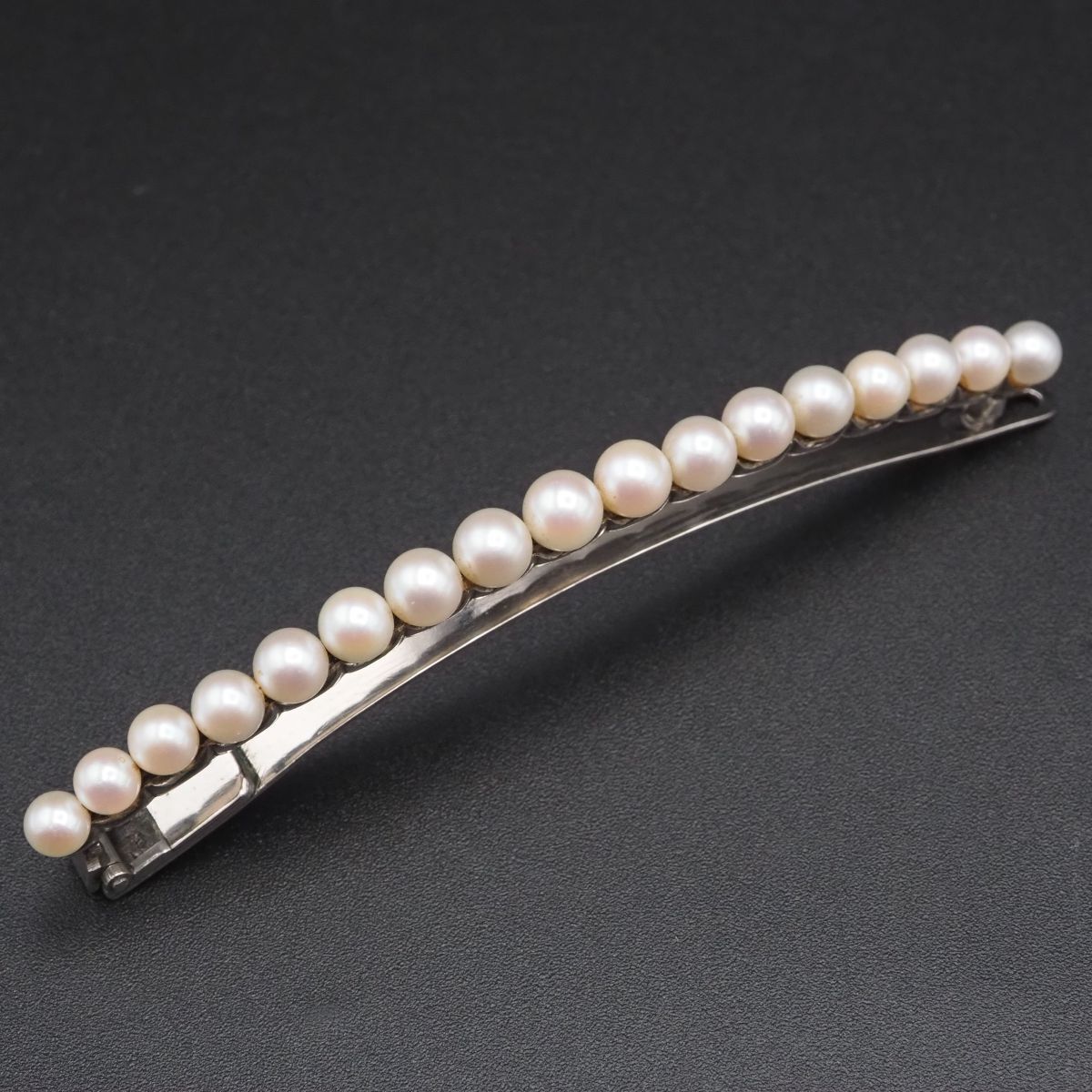 H801 本真珠 4.4-5.5mm17珠 パール ヘアピン クリップ デザイン シルバー バレッタ 髪飾り 6月誕生石