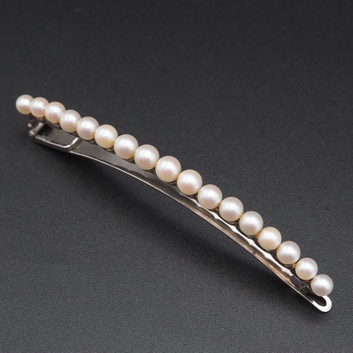 H801 本真珠 4.4-5.5mm17珠 パール ヘアピン クリップ デザイン シルバー バレッタ 髪飾り 6月誕生石
