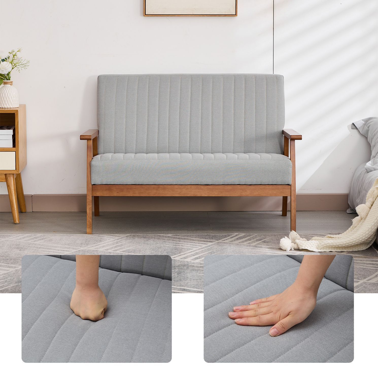 VECELO ソファー 2人掛け 幅112cm 肘掛け おしゃれ 組立簡単