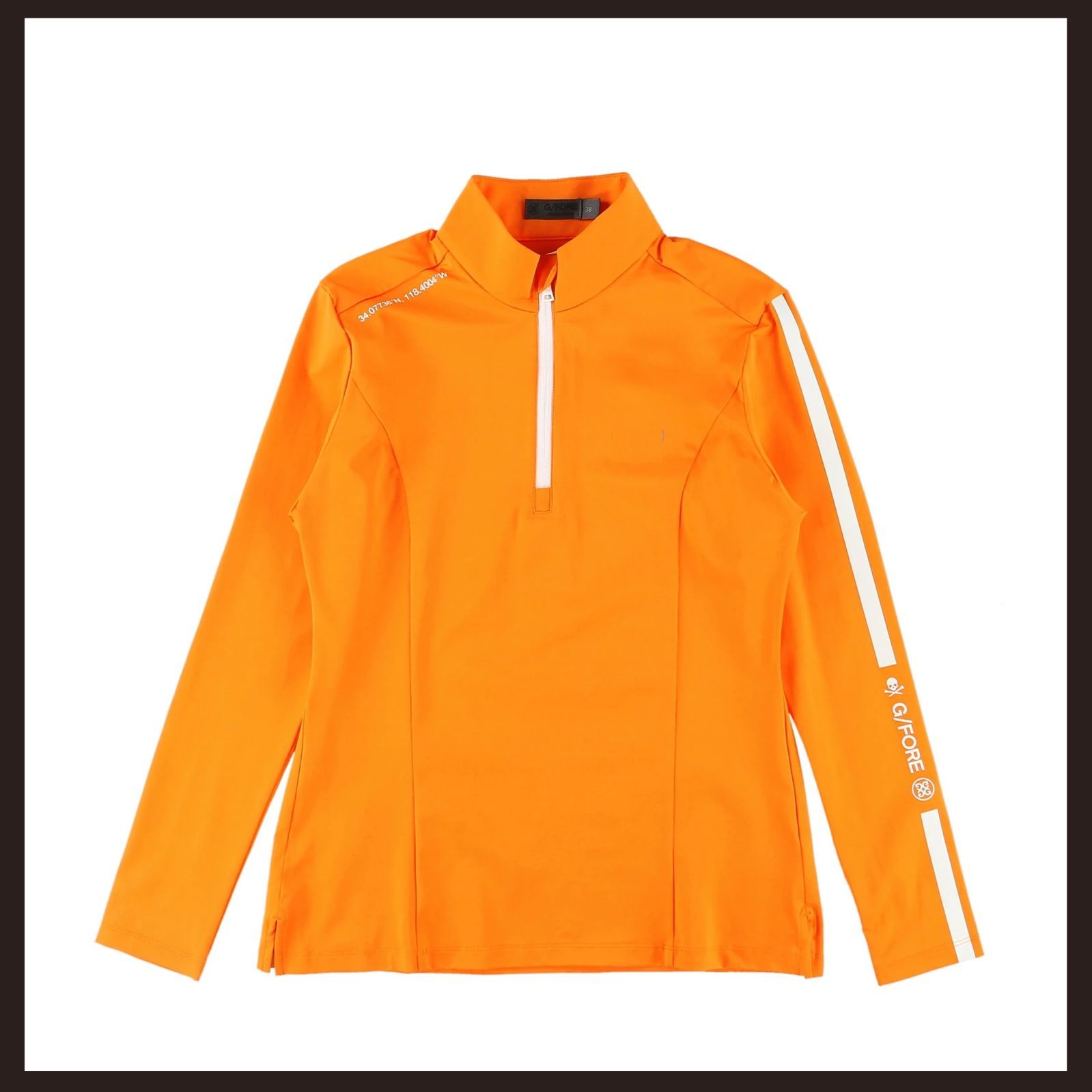 G FORE ジーフォア 長袖モックネックハーフジップ ロゴシャツ 36 オレンジ
