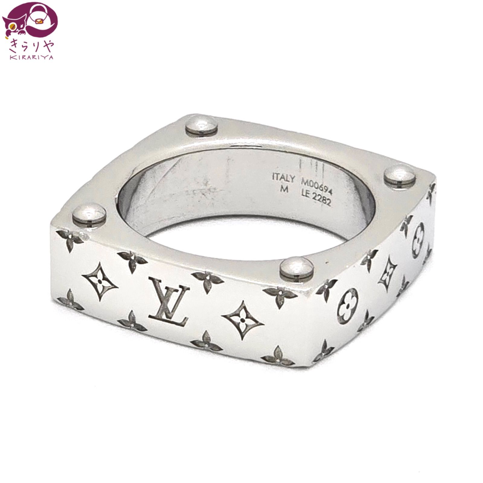 LOUIS VUITTON ルイヴィトン M00694 リング・モノグラム ボールド M 約19号 シルバー メタル スクエア モノグラム・パターンの刻印 ヴァージル アブロー イタリア製