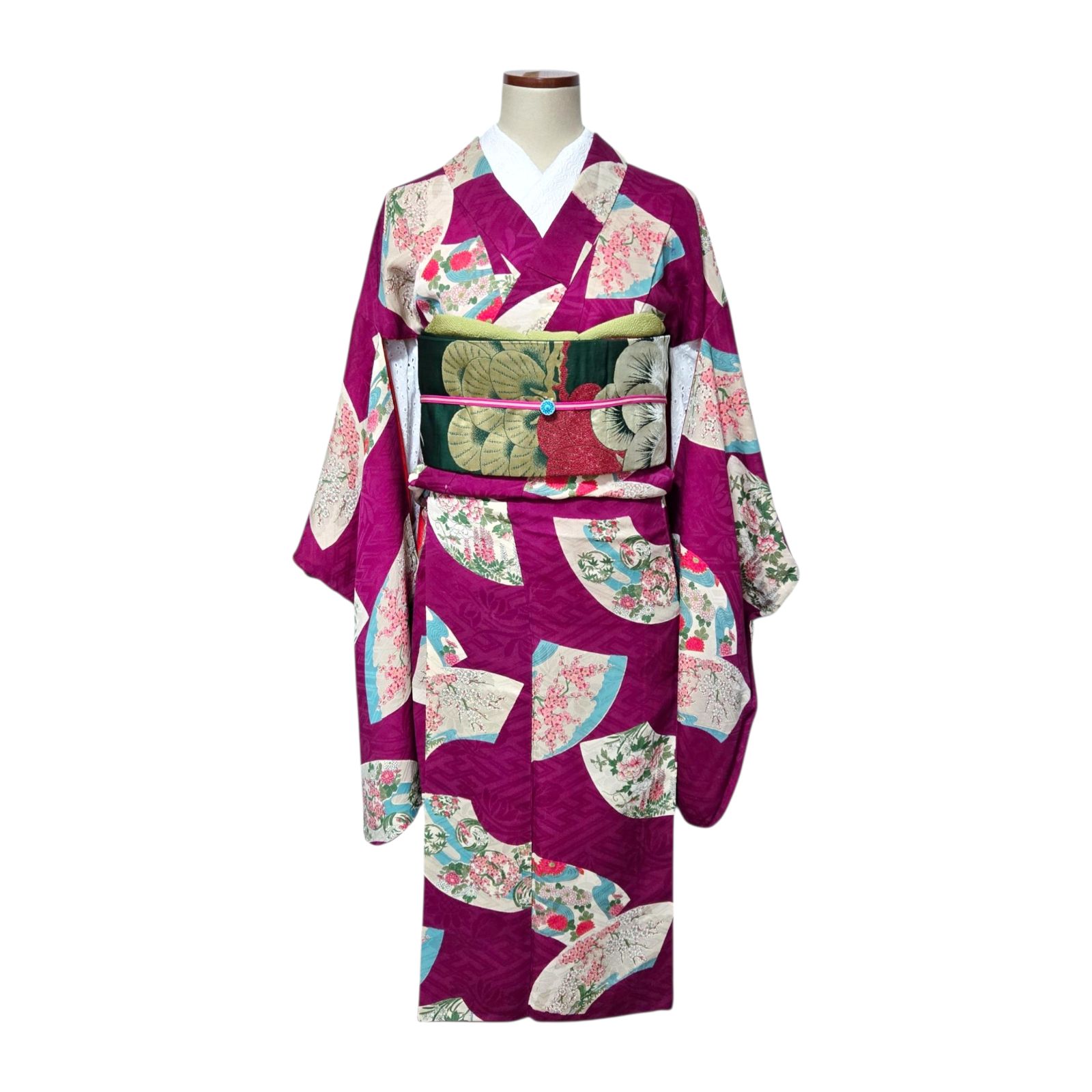 花扇 梅 牡丹 松 アンティーク着物 名古屋帯