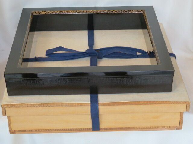 十一月 特売品 山中塗 加賀蒔絵師 多田桂寛作 面青海波鱗鶴蒔絵 布張黒真塗 特売炉縁 税込 スレ