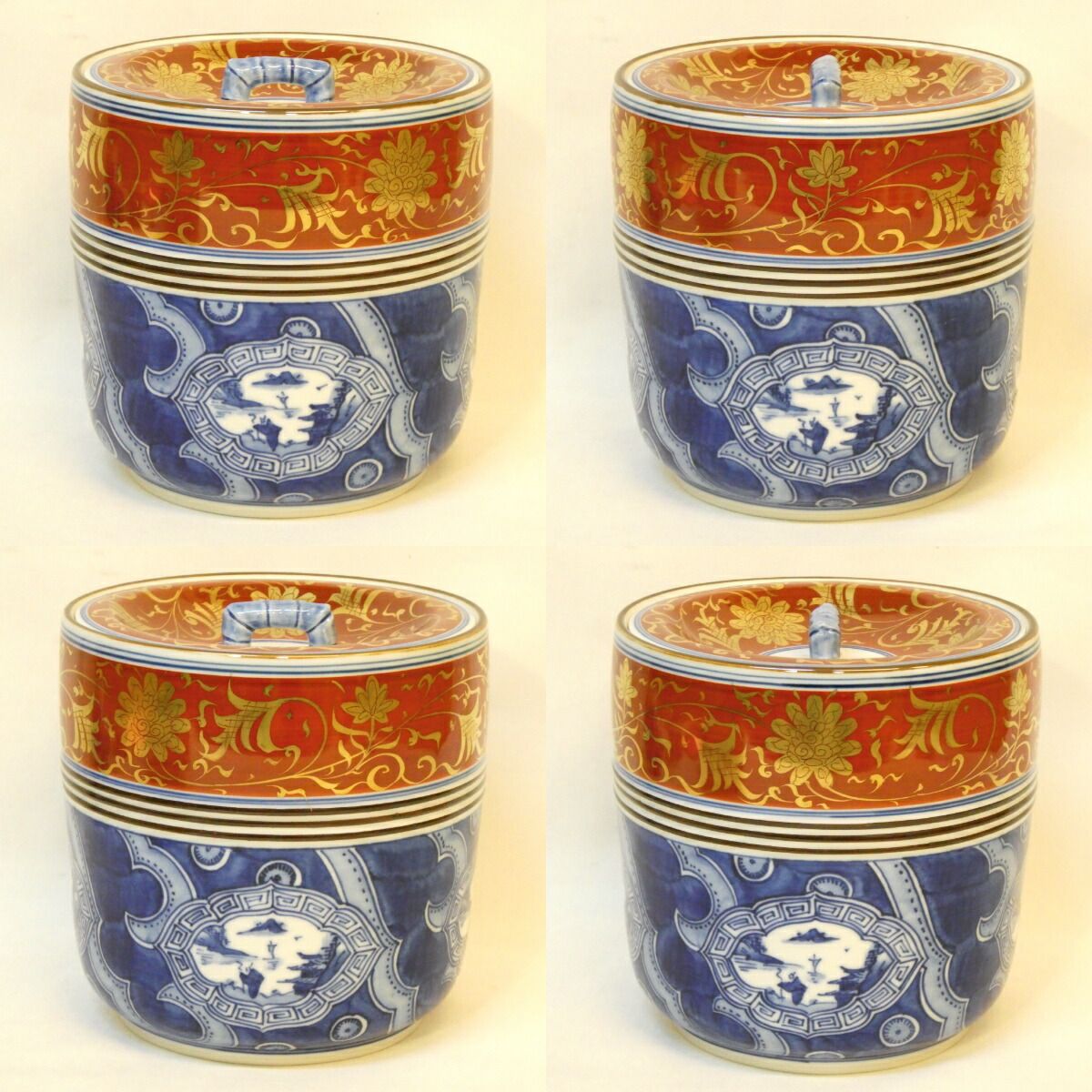 十一月の特売品】平安 手塚祥堂作 染付金襴手 唐草文台子皆具 茶道具