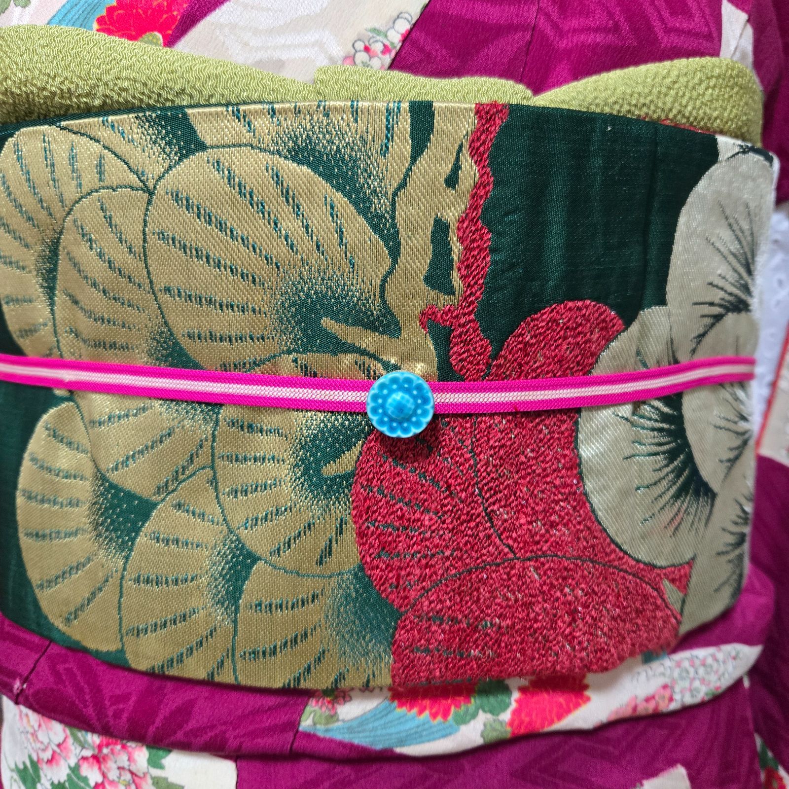  花扇 梅 牡丹 松 アンティーク着物 名古屋帯 小紋 着物