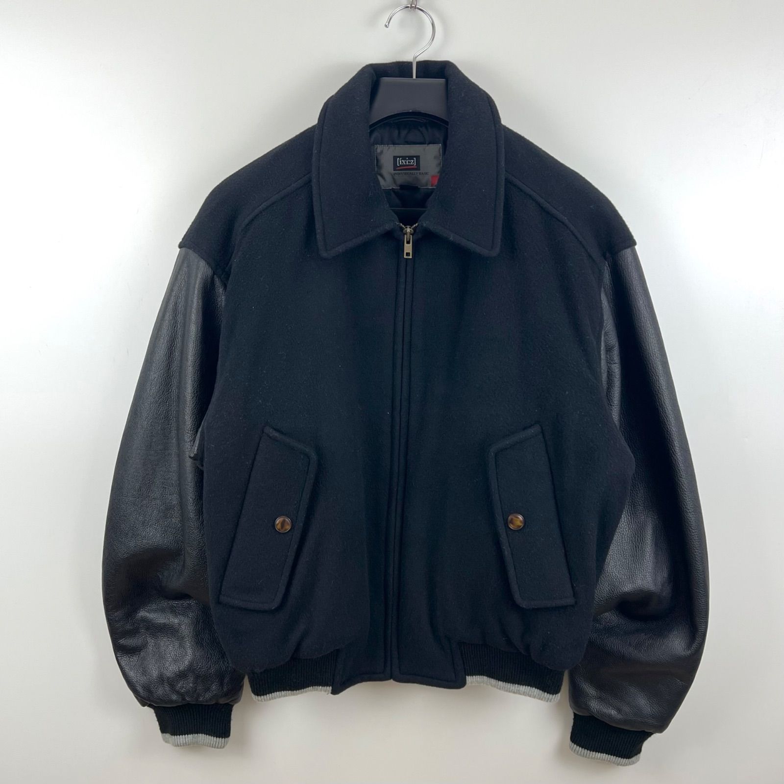 ixi z 90s y2k archive back logo leather varsity jacket L イクシーズ DC バックロゴ 袖レザー スタジャン ジャケット 単色